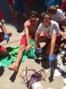 BE PREPARED The visual shock of serious injuries can take a lifeguard’s heart rate into the Gray or even Black Zone. Desensitization Drills and moulage (applying mock injuries and gore) help them practice stress-controlling skills. Here, the moulage drill involves a leg “amputation.”