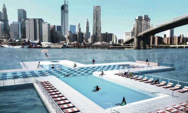 AMBITIOUS POOL GAINS ATTENTION&nbsp;&nbsp;Three young, New York-based architects have designed a pool that can float on the East River, with walls that act as a passive filtration system to make the water suitable for humans.