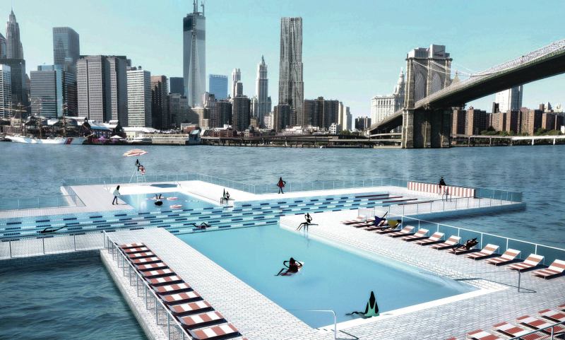 AMBITIOUS POOL GAINS ATTENTION&nbsp;&nbsp;Three young, New York-based architects have designed a pool that can float on the East River, with walls that act as a passive filtration system to make the water suitable for humans.